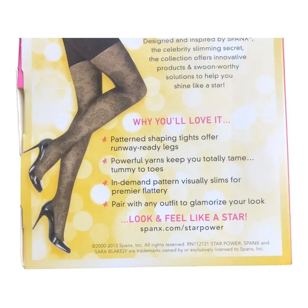 2 Pair SPANX Medallion Pattern Shaping Tights Black Size B Control Hosiery Lot